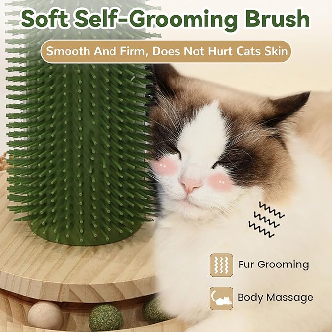 OTOB 36" Tall Cat Cactus Scratching Post, Natural Sisal Rope Cat Scratcher Post, Vertical 6-in-1 Interactive Turntable Cat Scratch Post with Soft Ball Toys, Protect Your Furniture (Green/Brown)