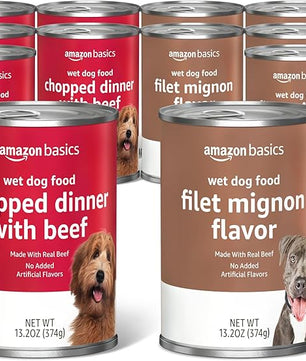 Amazon Basics Chopped Ground Dinner Wet Dog Food Variety Pack, Filet Mignon Flavor and with Beef, Made with Natural Ingredients, 13.2oz Cans (Pack of 12)