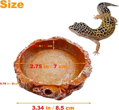 3 Pack Small Reptile Food and Water Bowls, Reptile Feeding Terrarium Bowls for Bearded Dragon Lizard Frog Gecko Tortoise Hermit Crab Snail (Orange B)