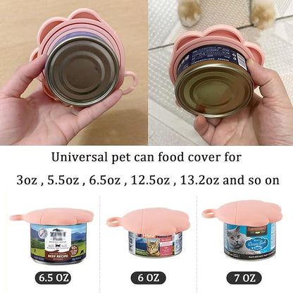 3 Pcs Cat Food Can Lids & One Opener | Cute Paw Shape Can Covers and Opener Spatula Cat Spoons for Wet Food | Universal BPA Free Silicone Spoon & Covers for Dog Cat Cans(Pink)