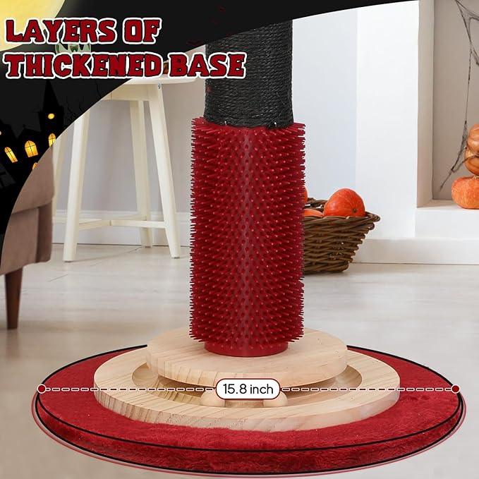 Halloween Cat Scratching Post,45'' Tall Gothic Cat Scratcher Activity Cat Play Center Tree Tower Furniture with Interactive Wood Ball Toy for Indoor Large Cat Adults