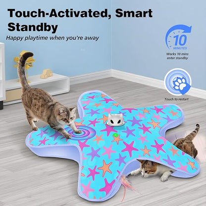 Rechargeable Interactive Cat Toys, Automatic Cat Toy for Indoor Cats, Durable Hide and Seek Cat Toy with Moving Concealed Feathers, Touch Activated Kitten Toys Cat Exercise Toys, Blue Purple Cover
