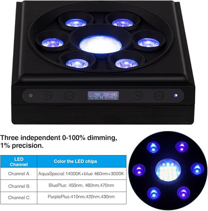 Aquarium Light-60 Watts Reef Light Wide Coverage Sunrise Sunset Moonlight Saltwater Lights for Coral with Master Slave Group Control & Timer & Screen