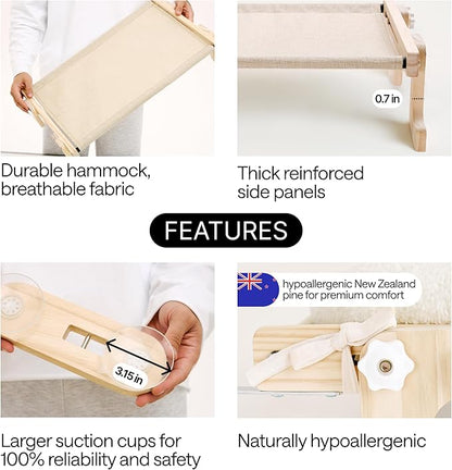 4-in-1 Cat Window Perch for Large Cats – Foldable Adjustable Pet Hammock for Window, Bed, Floor & Sill – Premium Hammock with Reinforced Design