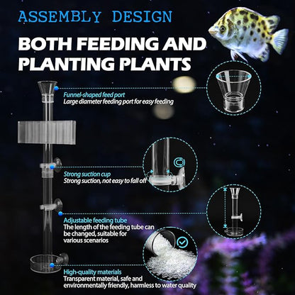 2PC 7 Holes Upgraded Aquarium Plant Holder, Aquatic Plant Cup for Tank, Fish Tank Plant Holder with Long Hook, Aquarium Feeder for Aquascape Decorations on Top of Tank (2Sets)