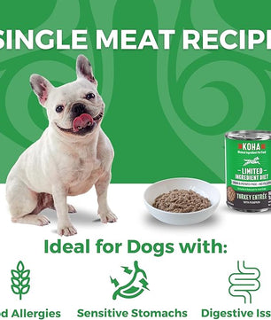 KOHA Limited Ingredient Diet Turkey Entrée for Dogs - Grain Free Wet Dog Food with No Fillers - Sensitive Stomach Canned Dog Food - 13 oz Pack of 12