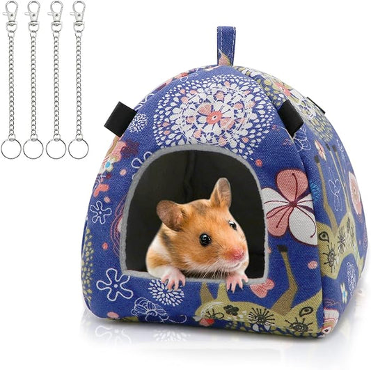Hamster Tent Bed Winter Warm Hammock Sleeping Bed for Gerbil Rat Sugar Glider Squirrel Hedgehog Small Birds (M, Blue Elk)