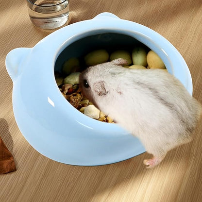 Ceramic Small Pet Hamster Food Bowl Guinea Pig Food Bowls Hamsters Water Bowl Ferret Chinchillas Squirrels Hedgehog Accessories Reptiles Hamster Accessories for Cages (Blue)