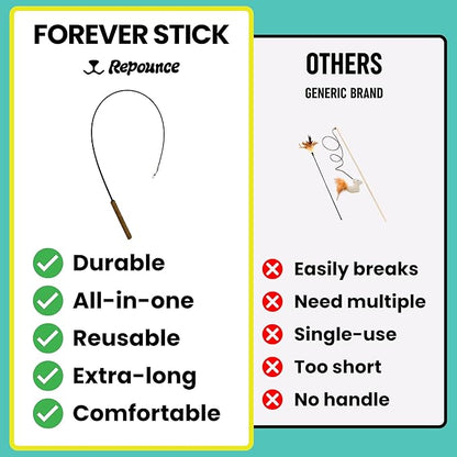 Forever Stick 2 Pack - The Unbreakable Cat Toy Wand, Extra Long Durable Interactive Cat Toy for Indoor Cats, Feather Kitten Toys for Bored Indoor Adult Cats, Bird Teaser Cat Accessories