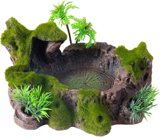 QIRMIZI Reptile Decor, Plastic Reptile Platform with Artificial Plants - Basking Habitat Decor for Lizard, Turtle, Frog, Snake