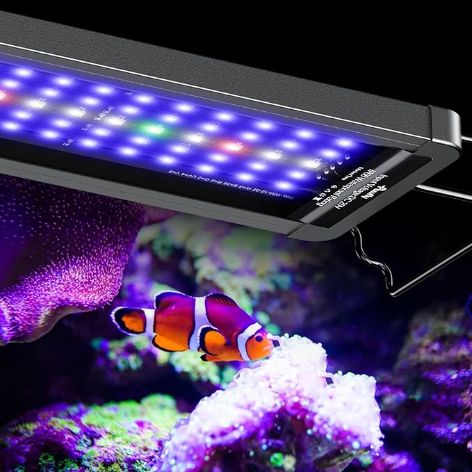 Pawfly 18W Saltwater Aquarium Light for 18" to 24" Fish Tanks Dimmable LED Reef Light for Coral Extendable Marine Fish Tank Light with Full Spectrum D/N Mode Timer Auto On/Off Adjustable Brightness