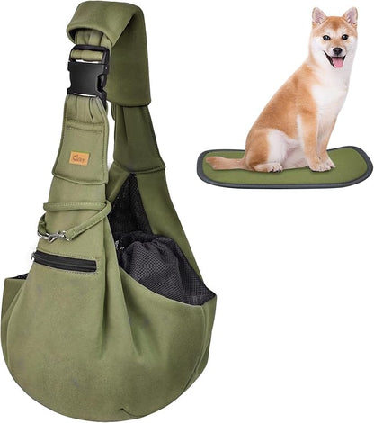 CUBY Dog and Cat Sling Carrier - Hands Free Reversible Pet Papoose Bag - Soft Pouch and Tote Design - Suitable for Puppy, Small Dogs Cats Outdoor (Green, Adjust Strap 2.0)