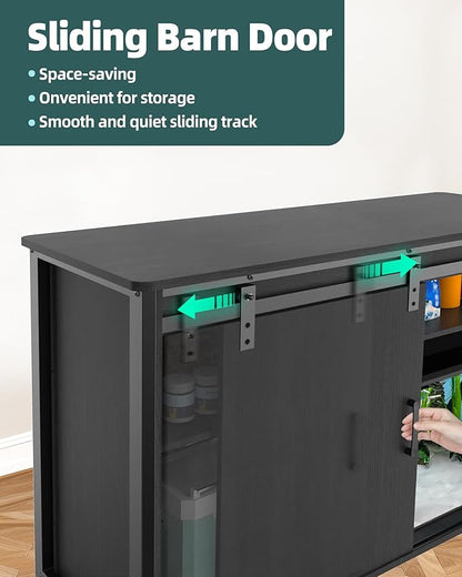 Aquarium Stand for Fish Tank: 55-75 Gallon Fish Tank Stand with Sliding Door - Heavy Duty Metal Aquarium Table with Power Outlet - 2-Tier Breeder Turtle Reptile Terrarium Stand for Home & Office