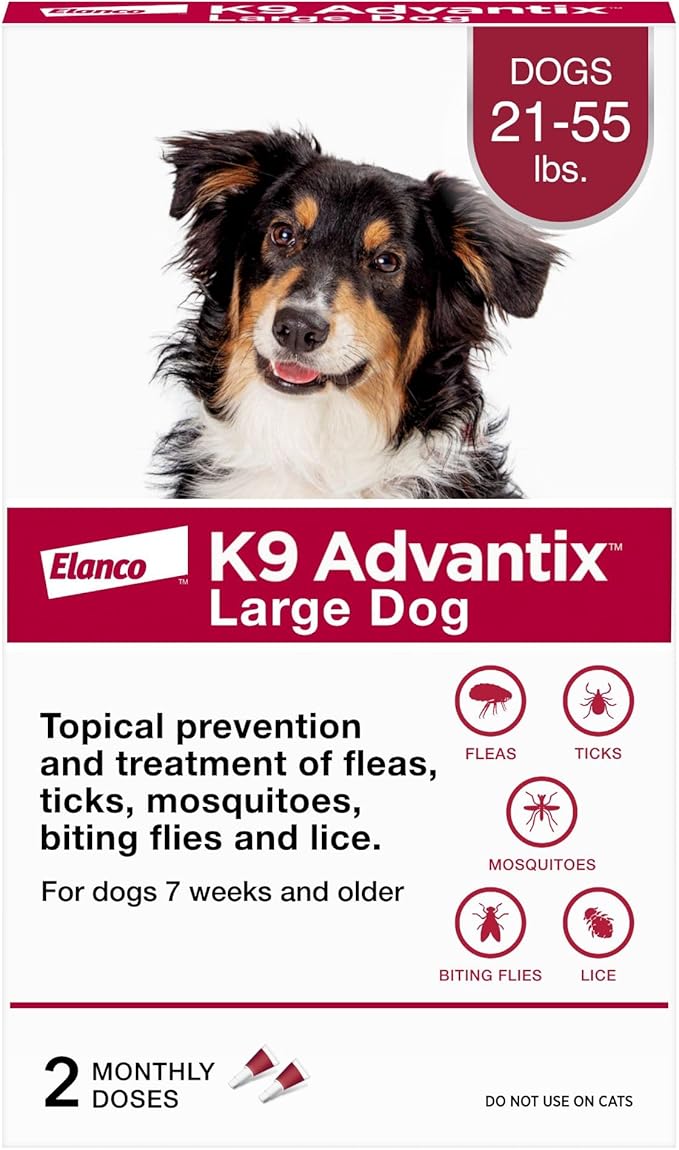 K9 Advantix Flea, Tick & Mosquito Prevention for Dogs 21-55 lbs. | Flea Drops for Large Dogs | Apply Monthly | 2 Treatments