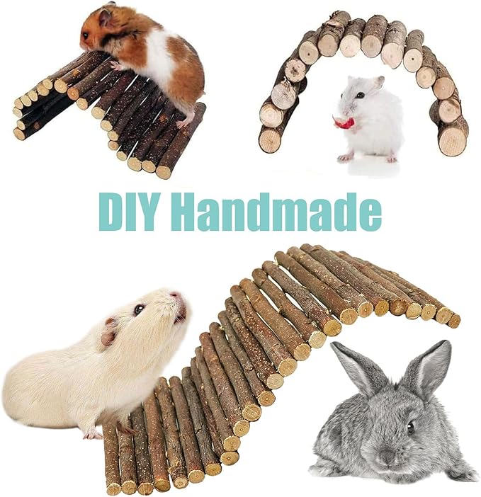 Tfwadmx Wooden Hamster Bridge, Extra Large - Small Animal Bendy Bridge Tunnel Hut Hideout Ladder Hideaway Climbing Chew Toy for Gerbil Guinea Pig Chinchilla Rabbit Ferret Hedgehog Rat Gerbil