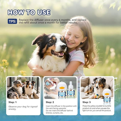 Dog Calming Pheromones Diffuser: 3-in-1 Kit Appeasing Pheromone Diffuser to Calm (1 Plugin+2x48ml Refills) for Comfort Reduces Stress Anxiety, Long-Lasting Appeasing Pheromone for Pet Dog Cat (3in1)