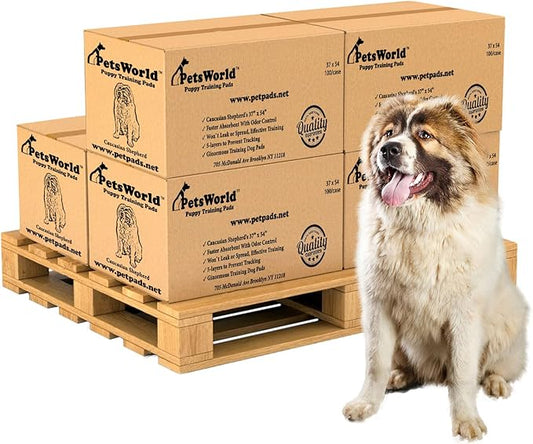 PETSWORLD Enormous Dog Training & Potty Pads, 37x54 inch - Tear Resistant with Strong Leak-Proof Backing, Optional Adhesive Tape, 600 Count