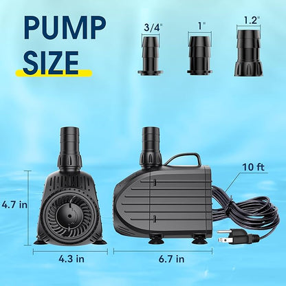 NFESOLAR Submersible Water Pump 1200GPH, Ultra Quiet Submersible Pump with Dry Burning Protection 11ft High Lift for Pond, Fountains, Waterfall, Hydroponics, Aquariums KF208