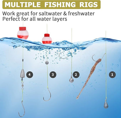 TRUSCEND Widely Used Fishing Tackle & Accessories Kit, Fishing Tackle Box with Tackle Included, Fishing Sinker Weight Hook Swivels Snap Leader Lures, Giftable Beginner Fishing Lures/Gear Set