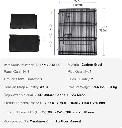 VEVOR Dog Playpen, 8 Pcs 30" H x 24" W Panels Foldable Metal Pet Exercise Pen, Dog Fence Indoor and Outdoor Pen with Door, Bottom Pad and Top Cover, Pet Playpen for Dogs, Cats, Other Small Animals