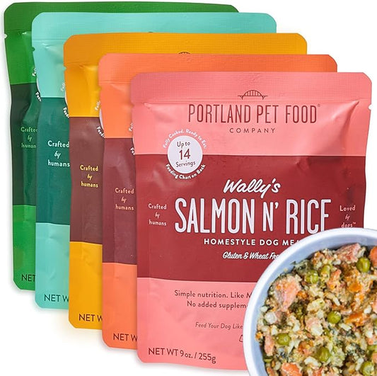 Portland Pet Food Company Fresh Dog Food Pouches - Human-Grade Topper Mix-Ins & Wet Pet Meals - Small & Large Breed Puppy & Senior Dogs - Gluten-Free Meal Toppers, Made in The USA - 5 Pack Variety