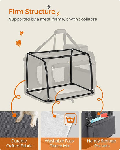 Feandrea 24 Inches Collapsible Soft Dog Crate, Portable Travel Dog Crate for Indoor and Outdoor Use, Dog Carrier Kennel with Safety Zippers, for Living Room, Car, Travelling, Camping, Gray UPDC60GY