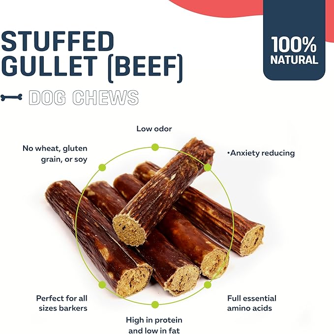 Big Lu - 6-Inch Stuffed Gullet Sticks, 20 Count, Premium Beef Dog Treats, All-Natural, High-Protein, Easily Digestible Chews for Dogs, Supports Dental Health and Joint Mobility