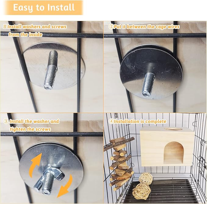 Fhiny Guinea Pigs Wood House Chinchilla Hut Hideout Natural Wood Multiple Doors Small Animal Chewing Molar Activity Toys Hamsters Habitat Cage for Hedgehog Squirrel Sugar Gliders