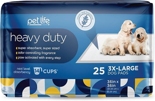 Pet Life Unlimited Heavy Duty Triple Extra Large Puppy Pads – 36" x 36", 50 Count (3XL) | Dog Training Pads with Odor Controlling Wetness-Activated Clover Leaf Scent | USA Made