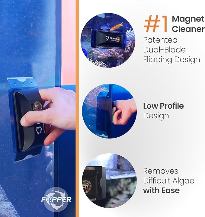 FL!PPER Flipper Edge Clownfish Limited Edition Floating Magnetic Aquarium Cleaner | 2-in-1 Dual Blade Scrubber & Scraper Fish Tank Cleaner Tools for Efficient Cleaning & Acrylic Surface Maintenance