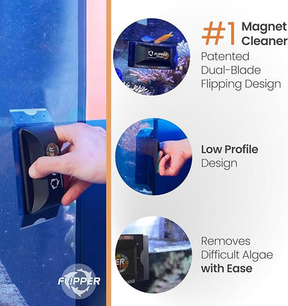 FL!PPER Flipper Edge Clownfish Limited Edition Floating Magnetic Aquarium Cleaner | 2-in-1 Dual Blade Scrubber & Scraper Fish Tank Cleaner Tools for Efficient Cleaning & Acrylic Surface Maintenance
