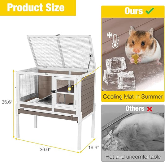 Aivituvin Wooden Guinea Pig Cages Indoor with Removable Stand, Anti Chewing Rabbit Hutch with Ramp and Wire Mesh, 2 Story Small Animals House Habitat with Pull Out Tray (Brown)