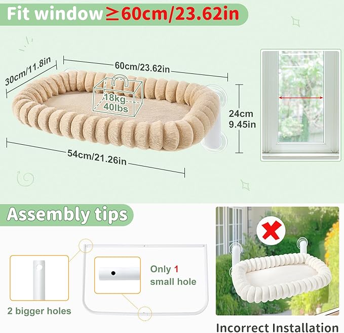Sunhoo Cat Window Perch Bed Foldable Kitty Windowsill Hammock Shelf Seat Large Cats Suction Cup Indoor Kitten Window Sill Lounger with Soft Plush Cushion Machine Washable 21.26*11.8in (Light Camel, M)