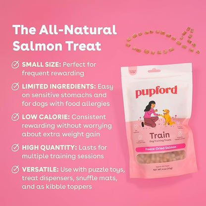 Pupford Freeze Dried Training Treats for Dogs & Puppies, 1400+ Two Ingredient Bites (Salmon, 4 oz, 3 Pack)