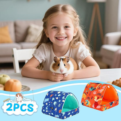 UPINS 2 Pack Guinea Pig Bed, Guinea Pig Hideout Washable Small Animal House Cage Accessories for Dwarf Rabbits Chinchillas Hamsters Hedgehogs Ferrets Bearded Dragons and Rats