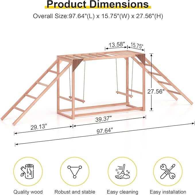 Chicken Activity Play, Multiple Bird Perches with Swing Toy, Wooden Chicken Coop Accessory with Ladder & Platforms Outdoor Birds Toy for Entertainment Backyard Poultry (D)