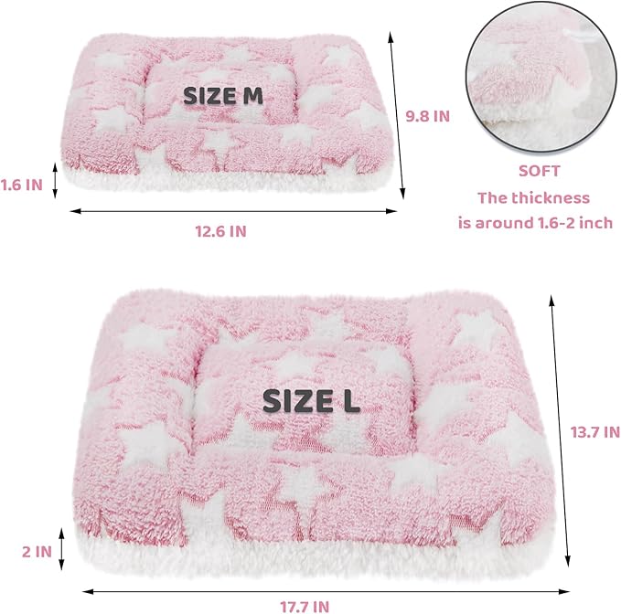 Amakunft 2 Pcs Guinea Pig Bed Mat Washable, Rabbit Winter Bed Pad for Indoor, Warm Small Animal Bed Mattres, Fleece Sleeping Pad for Bunny, Rat, Hedgehog, Sugar Glider, Chinchilla (Pink Star, Large)
