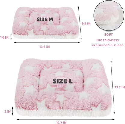 Amakunft 2 Pcs Guinea Pig Bed Mat Washable, Rabbit Winter Bed Pad for Indoor, Warm Small Animal Bed Mattres, Fleece Sleeping Pad for Bunny, Rat, Hedgehog, Sugar Glider, Chinchilla (Pink Star, Large)