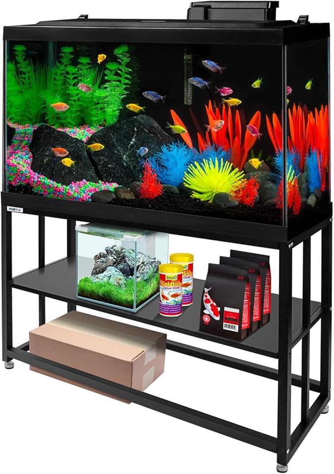 Fish Tank Stand Heavy Duty Metal Aquarium Stand 55 Gallon Tank Stand 660LBS 48.4" L x 14.17“W x 29.5”H, Double Layer for Home and Office More Storage Space, Black