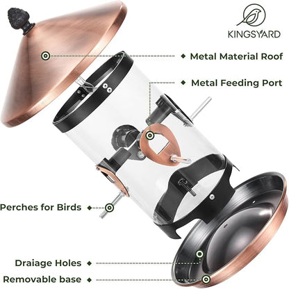 Kingsyard Metal Bird Feeders for Outdoors Hanging with 8 Ports, 4.5 lbs Large Tube Bird Feeder with Seed Tray for Cardinal Finch, Easy to Fill and Clean, Copper