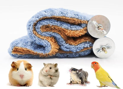 Fleece Winter Warm Rat Hammock, Double Layer Hanging Birds Nest Bed with Warm Fleece, Bird Cage Stand Perch, Hideaway Cave Tent, Sleep Bed Cage Accessories for Rat, Guinea Pig, Chinchilla (Blue)