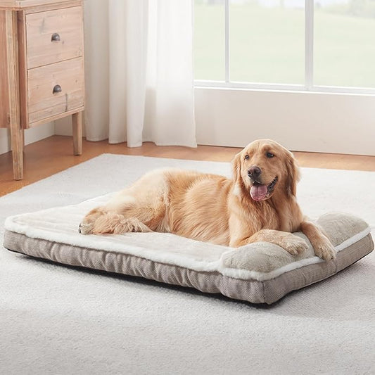 Dog Bed for Large Dogs, Dog Mattress with Pillow for Crate Kennel, Sofa pet Bed, Super Soft pet Bed for Medium, Jumbo, Small Dogs Breeds (Beige, Large:(36"x23"x3")