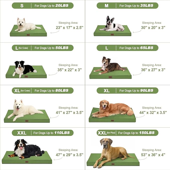 Outdoor Extra Large Dog Bed, Jumbo Waterproof Dog Bed for Large Dogs, Orthopedic Egg Foam Pet Bed Mat with Removable Oxford Cooling Cover, Light Green