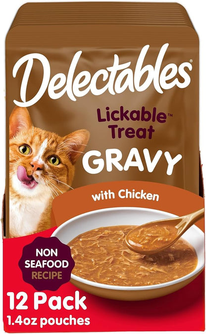 Hartz Delectables Gravy Non-Seafood Lickable Wet Cat Treat & Food Topper, Chicken, 12 Pack, 1.40 Ounce (Pack of 12)
