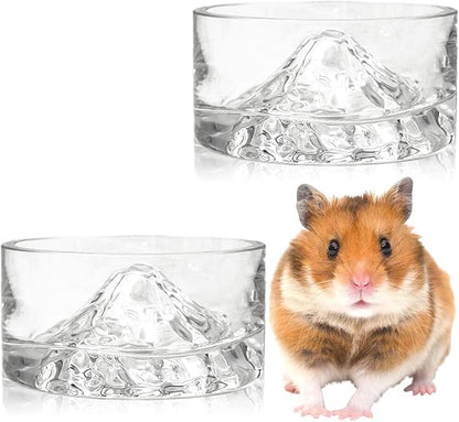 BNOSDM 2Pcs Hamster Food and Water Bowl Mountain Fuji Style Glass Drinking Dwarf Hamster Feeder Anti-Turning Dish for Syrian Hamsters Gerbils Mice Rats or Other Similar-Sized Pets (Transparent)