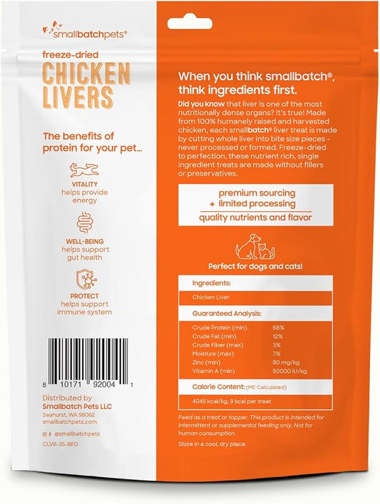 smallbatch Freeze Dried Dog Treats, Chicken Liver Treats for Dogs & Cats, High Protein, Single Ingredient Dog Treat for Training or Food Topper, Natural, Humanely Sourced Meat, Made in the USA, 3.5 oz