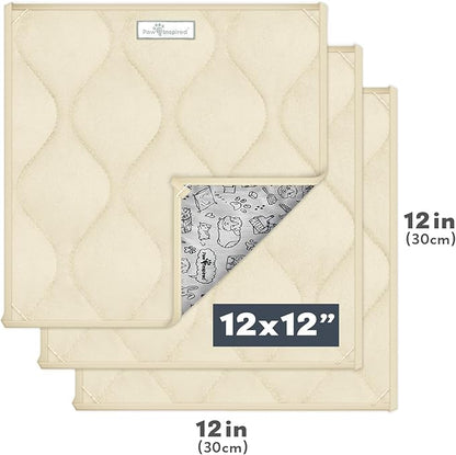 Paw Inspired Guinea Pig Cage Liner Pads | Washable Fleece Bedding, Waterproof Bottom | Super Absorbent Pee Pad or Pet Bed Mat for Guinea Pigs, Ferrets, Rabbits, Hamsters, Small Animals (12"x12", Tan)