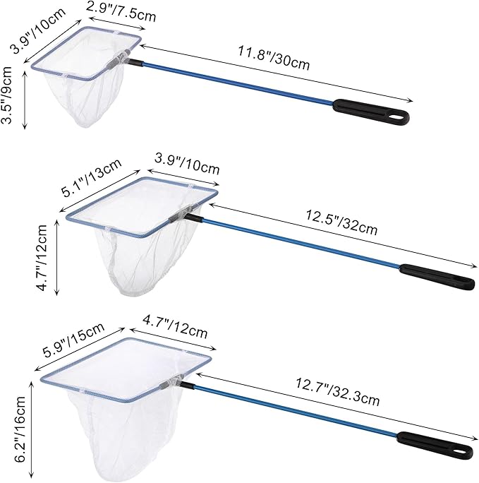 3 Pack Aquarium Net, Multi-Size Fine Quick Fish Catch Nets Extra Soft Nylon Fishing Nets with Plastic Handle for Aquarium Fish Tank Supplies- White (4in,5in, 6in)