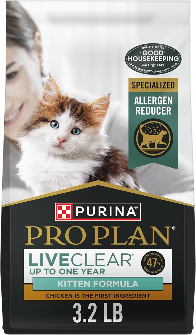 Purina Pro Plan LiveClear Dry Cat Food for Kittens Cat Allergen Reducer Chicken and Rice Formula - 3.2 lb. Bag