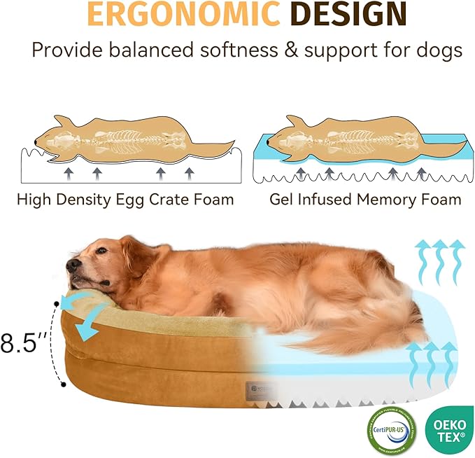 Orthopedic Washable Large Dog Bed: Cooling Dog Bed with Bolsters - Jumbo Bed Waterproof Removable Cover Non-Slip Bottom for Extra Large Sized - Orange